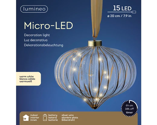 Micro LED onion steady BO indoor clear/warm white dia20cm x H.21cm - Image 3