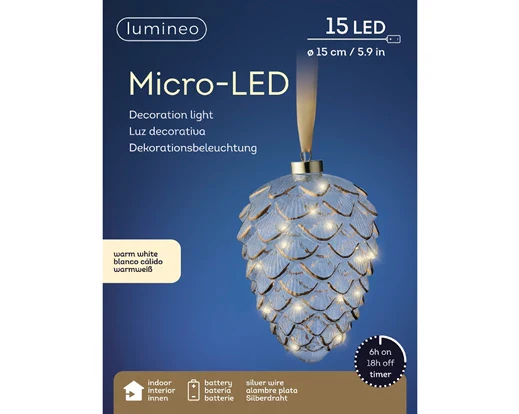 Micro LED pinecone steady BO indoor clear/warm white dia15cm x H.21cm - Image 3
