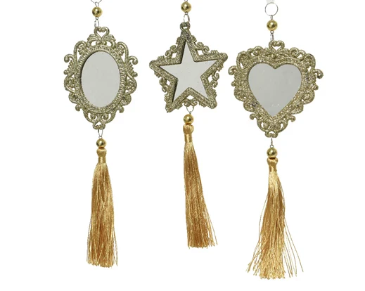 Mirror glass glitter w tassel 3ass light gold L.0.2cm x W.7cm x H.20cm