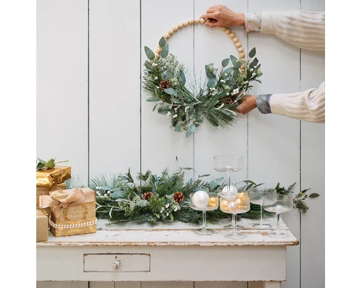Modern wreath glitter wooden balls, pinecones,eucalyptus indoor green/colour(s) - Image 2