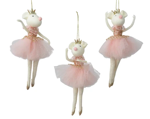 Mouse polyester with gold crown with skirt with spangle  pink L.9cm x W.4cm x H.19.5cm