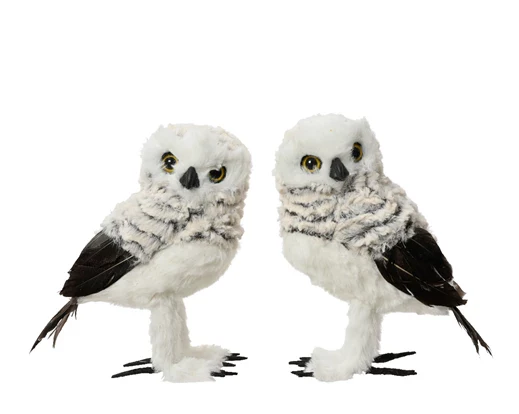 Owl artificial fur feathers  grey L.11cm x W.8cm x H.16cm