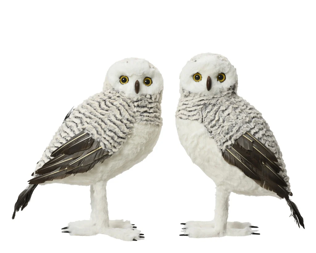 Owl artificial fur feathers grey L.24cm x W.36cm x H.48cm