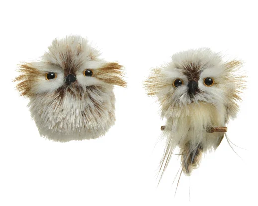Owl polyester feathers  brown L.6cm x W.6cm x H.9cm