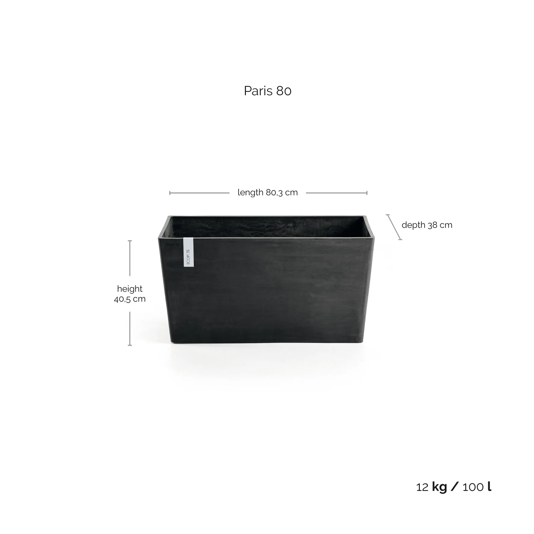 Paris Dark Grey Trough 80cm - Image 3