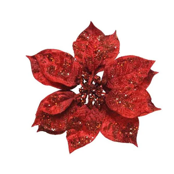 pes poinsettia on clip w glitter red