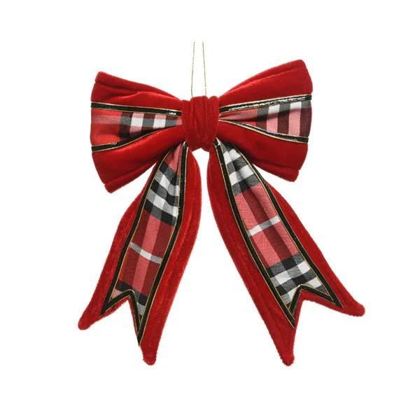 pes velvet bow w hang bendable red