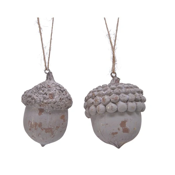 porcelain acorn w jute hanger frost/colour(s)