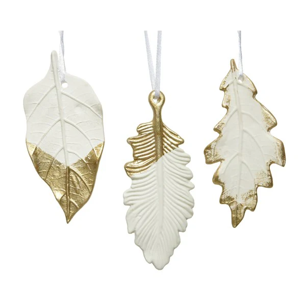 porcelain leaf w hanger 3ass white/gold