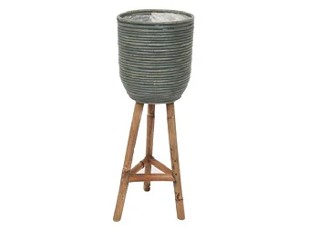 POT STRIPE WOODEN LEGS GREEN D25H74CM