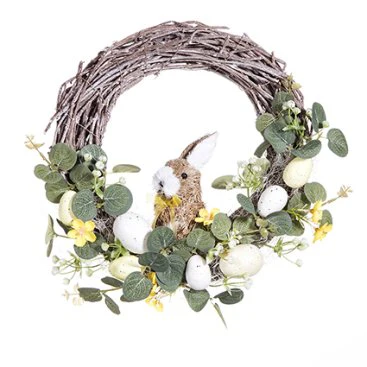 Rattan Easter Wreath with Rabbit and Eggs (32cm)