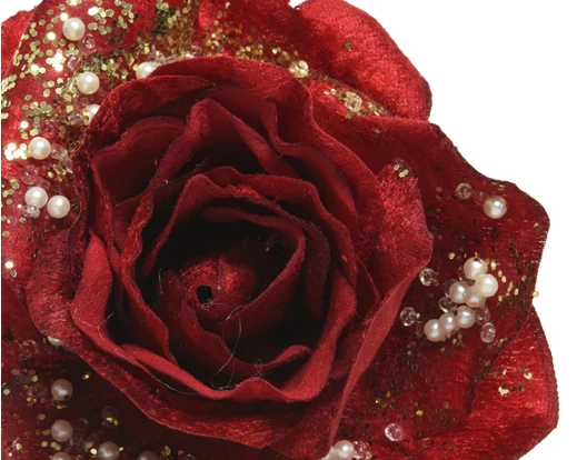 Rose rose on clip polyester pearls, glitters christmas red - Image 2