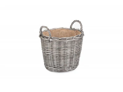 Round Lined Wicker Log Basket Medium