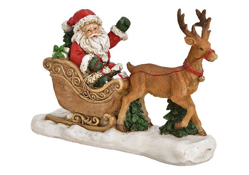 Santa on sled, poly, 20x13x7cm