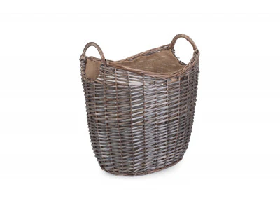 Scoop Neck Antique Wash Hessian Lined Basket Medium