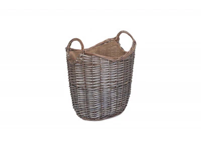 Scoop Neck Antique Wash Hessian Lined Basket Medium