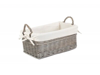 Shallow Lined Antique Wash Storage Basket Medium