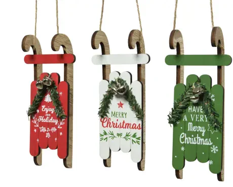 Sleigh plywood text, bell L.5cm x W.4cm x H.16cm