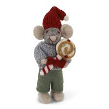 Small Grey Boy Mouse w/Christmas Candy