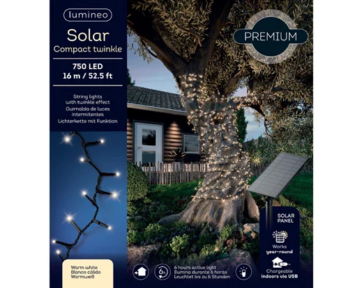 Solar compact lights pvc 8 function twinkle effect black/warm white L.1600cm - Image 3