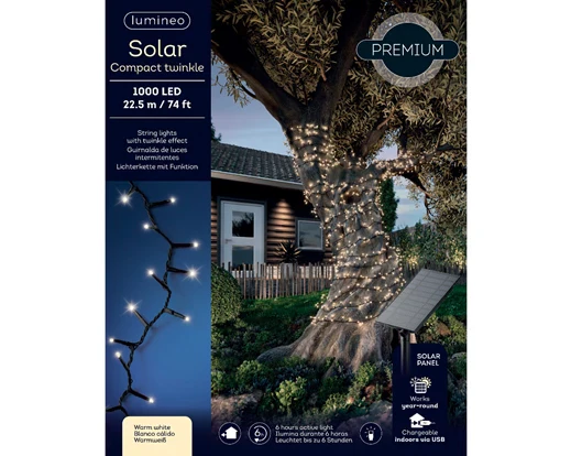 Solar compact lights pvc 8 function twinkle effect black/warm white L.2250cm - Image 3