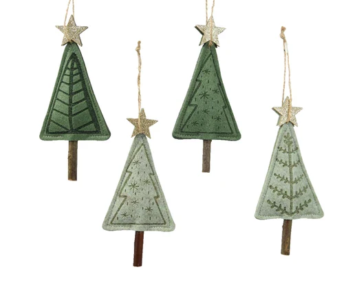 Tree felt glitter star  green L.2cm x W.7cm x H.14cm