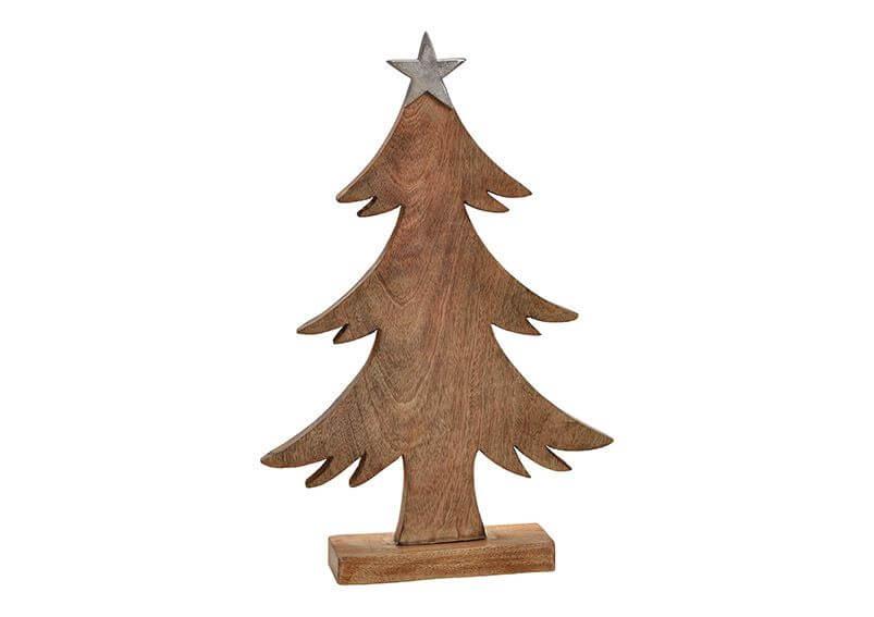 Tree with alu star, mango wood, brown, 33x50x8cm