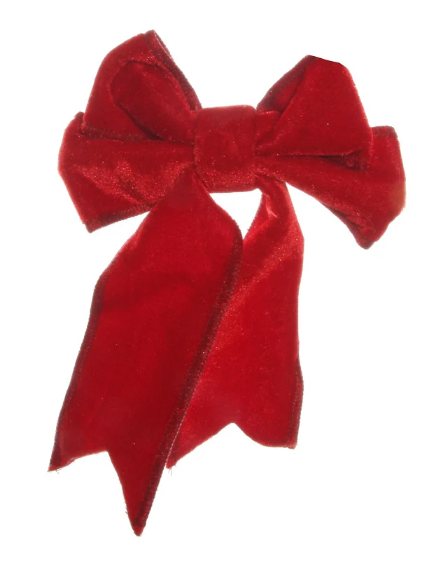 Velvet bow red with clip 20cm