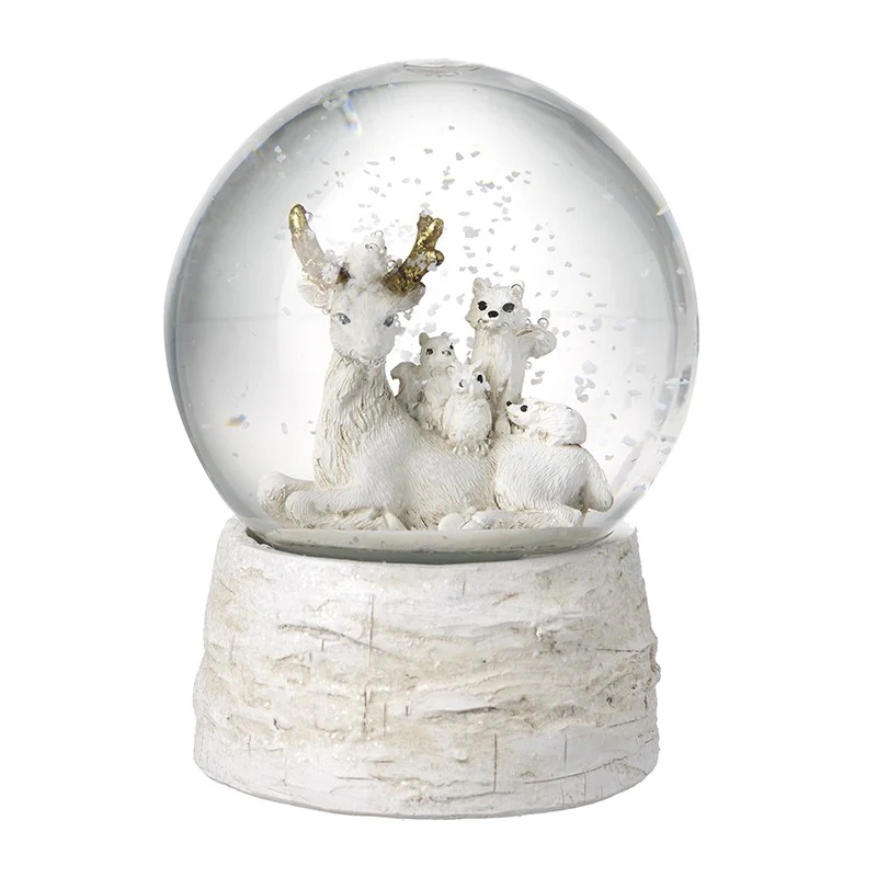 WHITE REINDEER & FRIENDS SNOWGLOBE