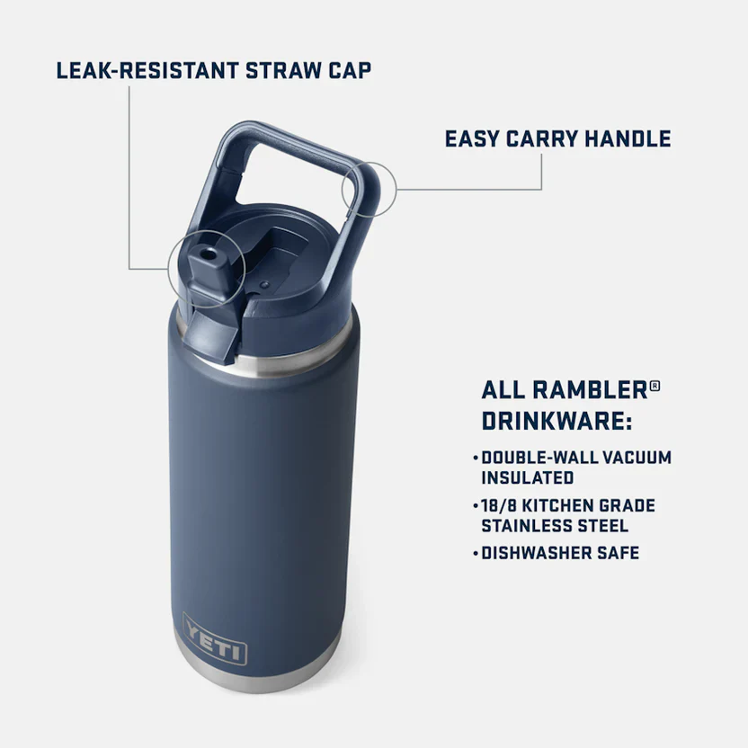 YETI RAMBLER 26OZ COLOUR STRAW BOTTLE NAVY - Image 5